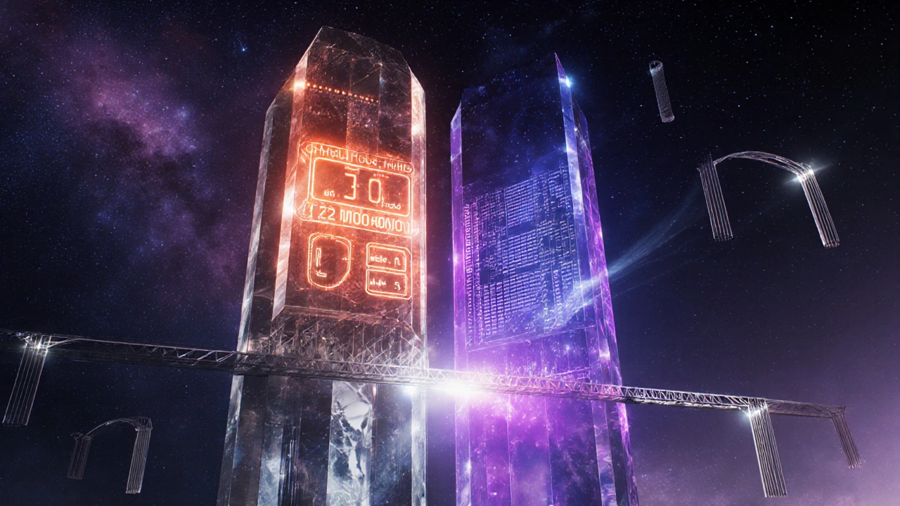 Hybrid rollup tower split between optimistic and ZK sections with light bridges to other nodes.