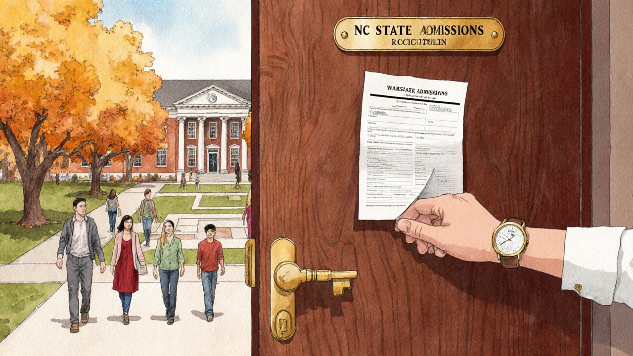 A paper fee waiver key unlocking a door to a college campus.