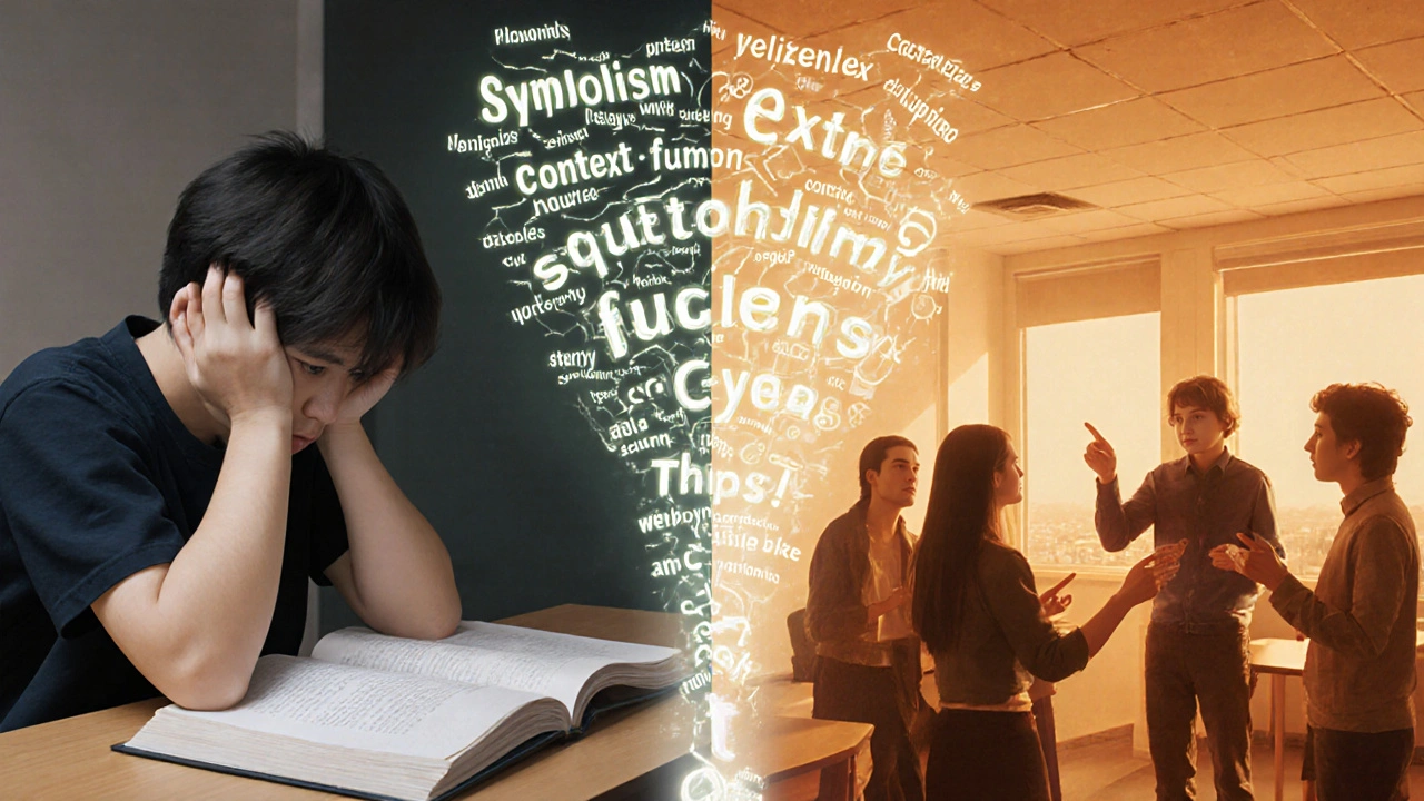 Split image showing a student&#039;s transformation from isolated confusion to engaged discussion.