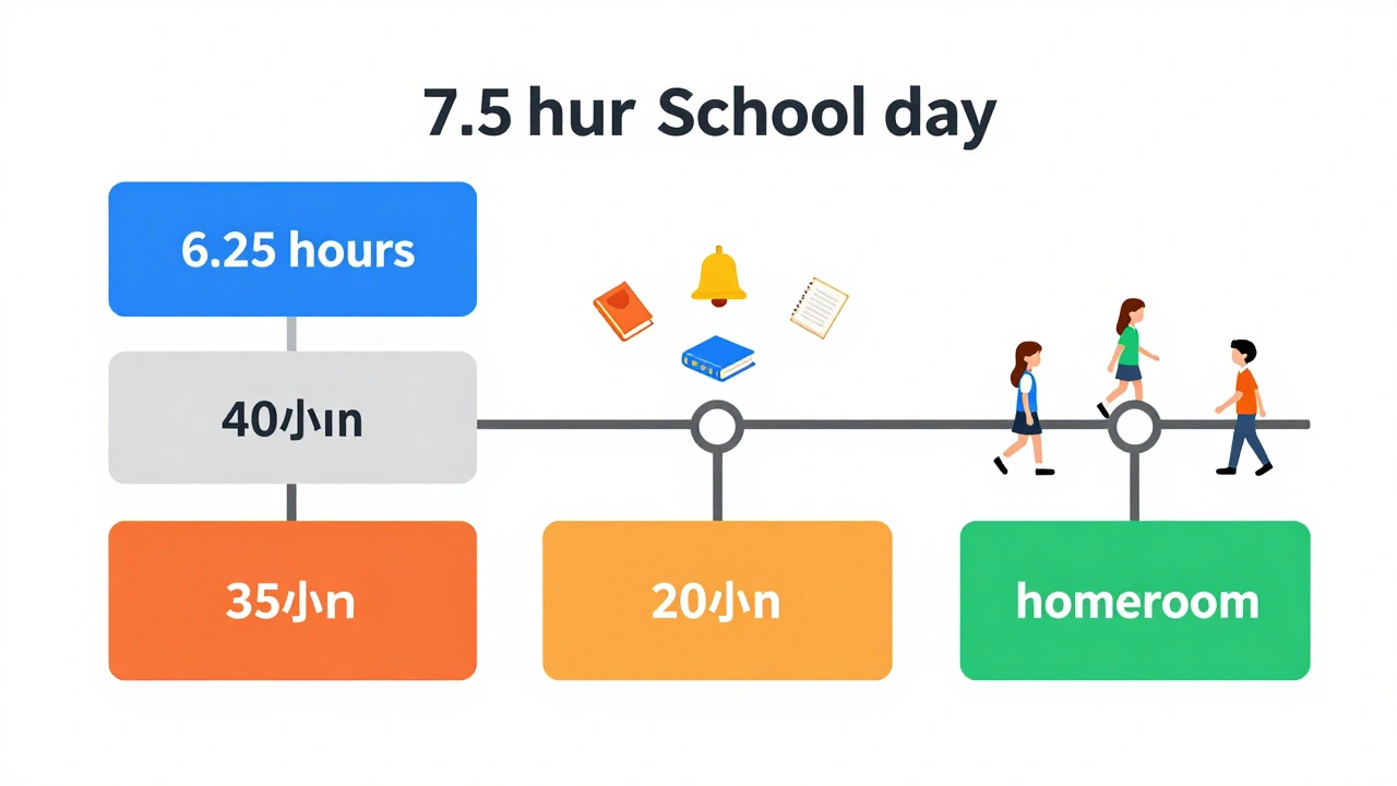Color-coded timeline of a high school day showing instructional and break periods