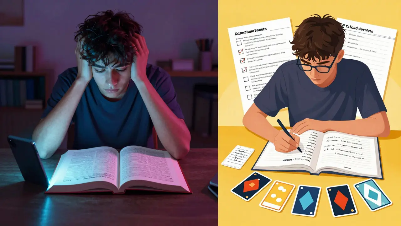 Split image: distracted student vs. focused student using structured study plan.
