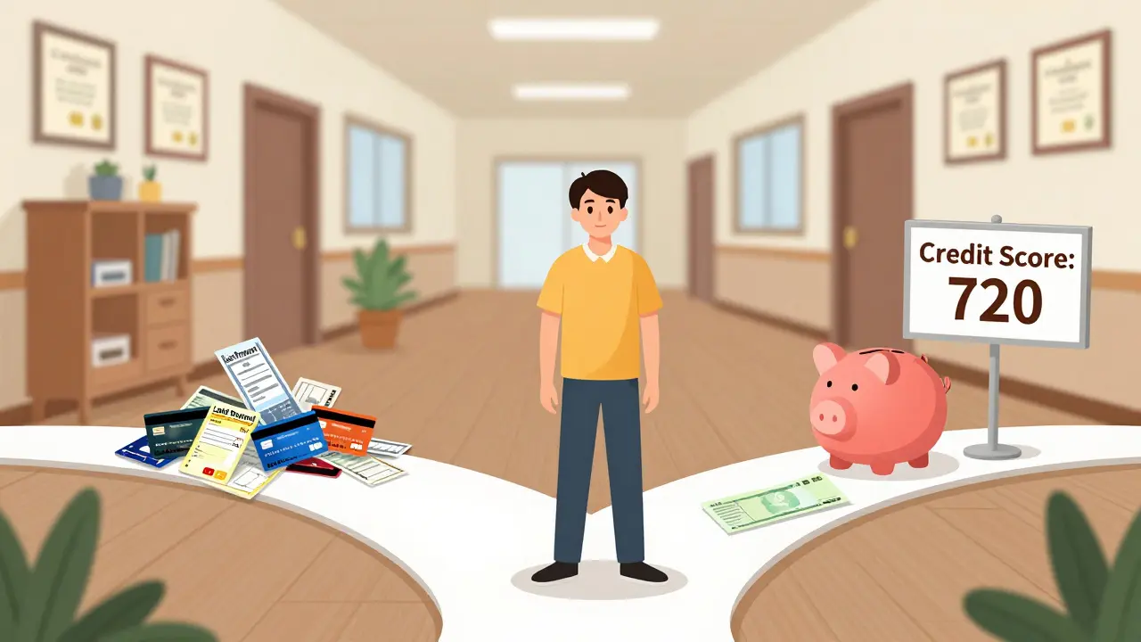 A young adult choosing between financial chaos and stability, with school as the turning point.