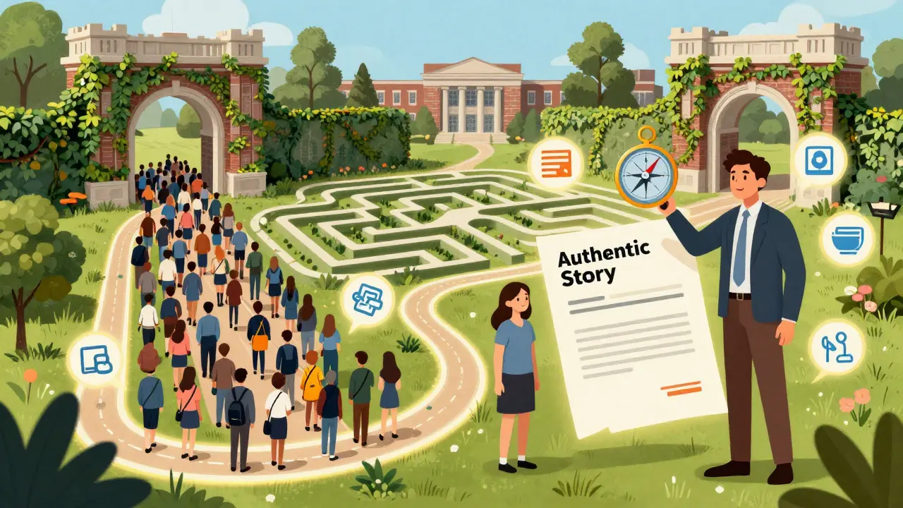 Educational consultant guiding a student along a roadmap to personalized college admission.